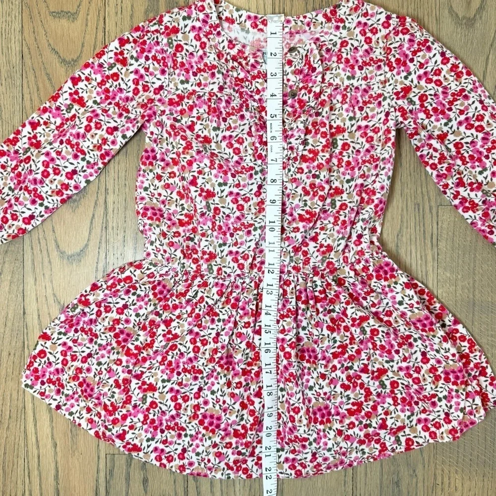 Old Navy Girls Corduroy Floral Red, Pink and White Dress with Ruffled Chest 5T